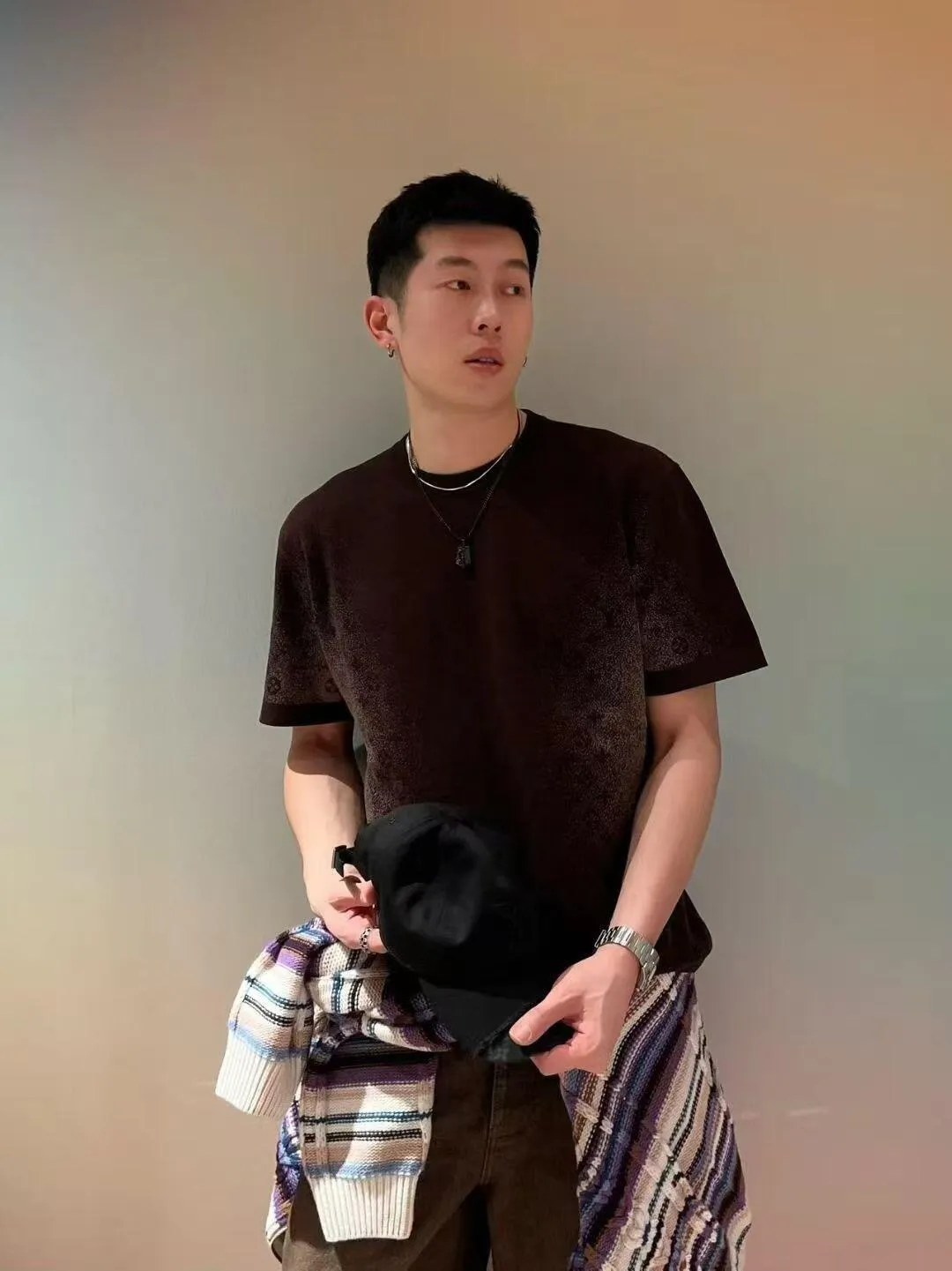 Louis Vuitton/Louis Vuitton 26ss presbyopic gradient jacquard knitted short sleeves